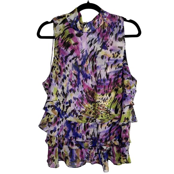 Vintage Alex Evenings Women's 2X Sleeveless Ruffled‎ Layered Abstract Floral Top - Picture 2 of 7